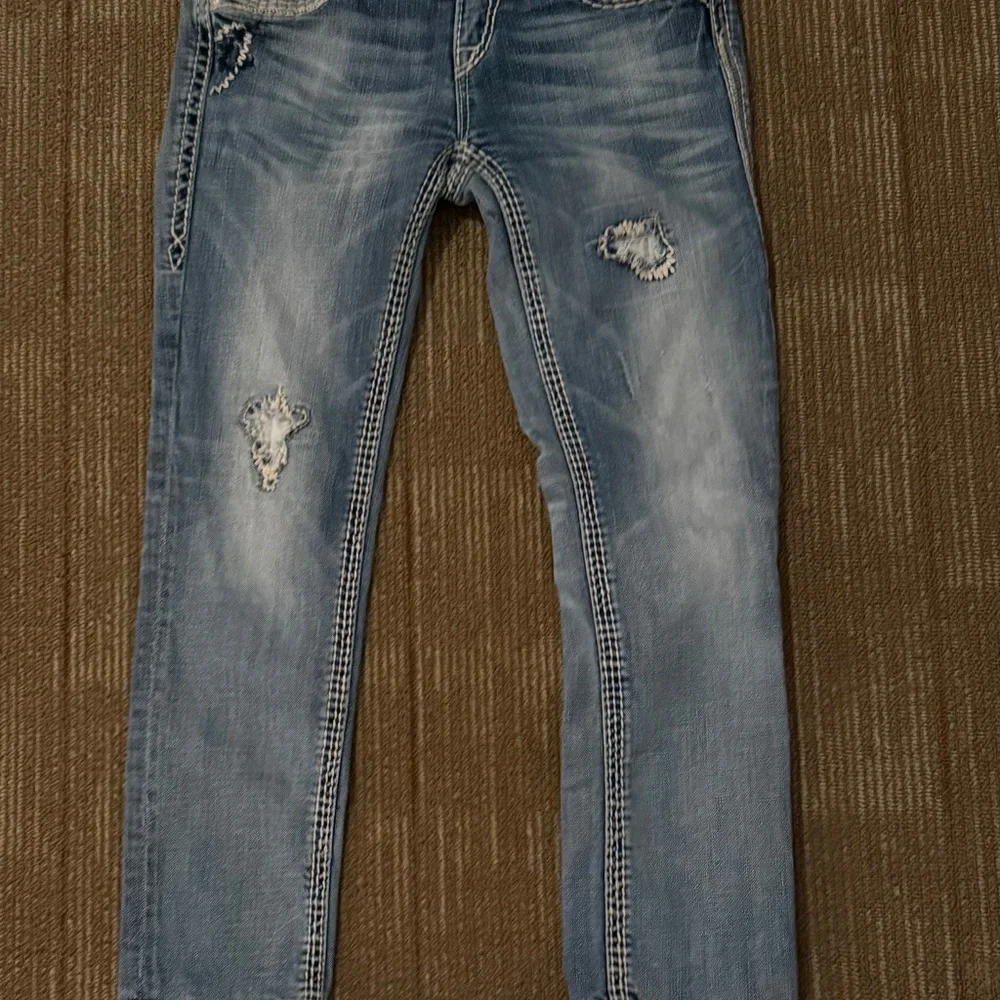 Rock Revival Blue Denim Jeans with Orange Stitching - Picture 2 of 8